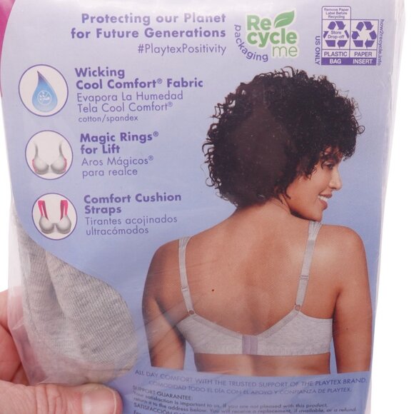 LN Playtex 18 Hour Ultimate Lift Cotton Wireless Bra Sz 36B Grey Full Coverage - Picture 8 of 8